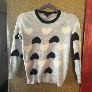 J. Crew Gray Sweater with Black and Cream Hearts